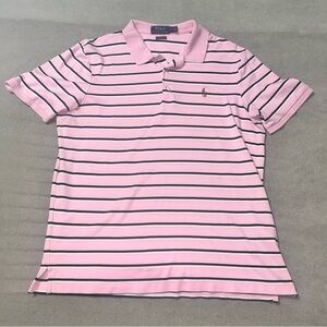 Polo Ralph Lauren Pink Striped Pony Logo Classic Fit Polo Shirt - Men’s Size M